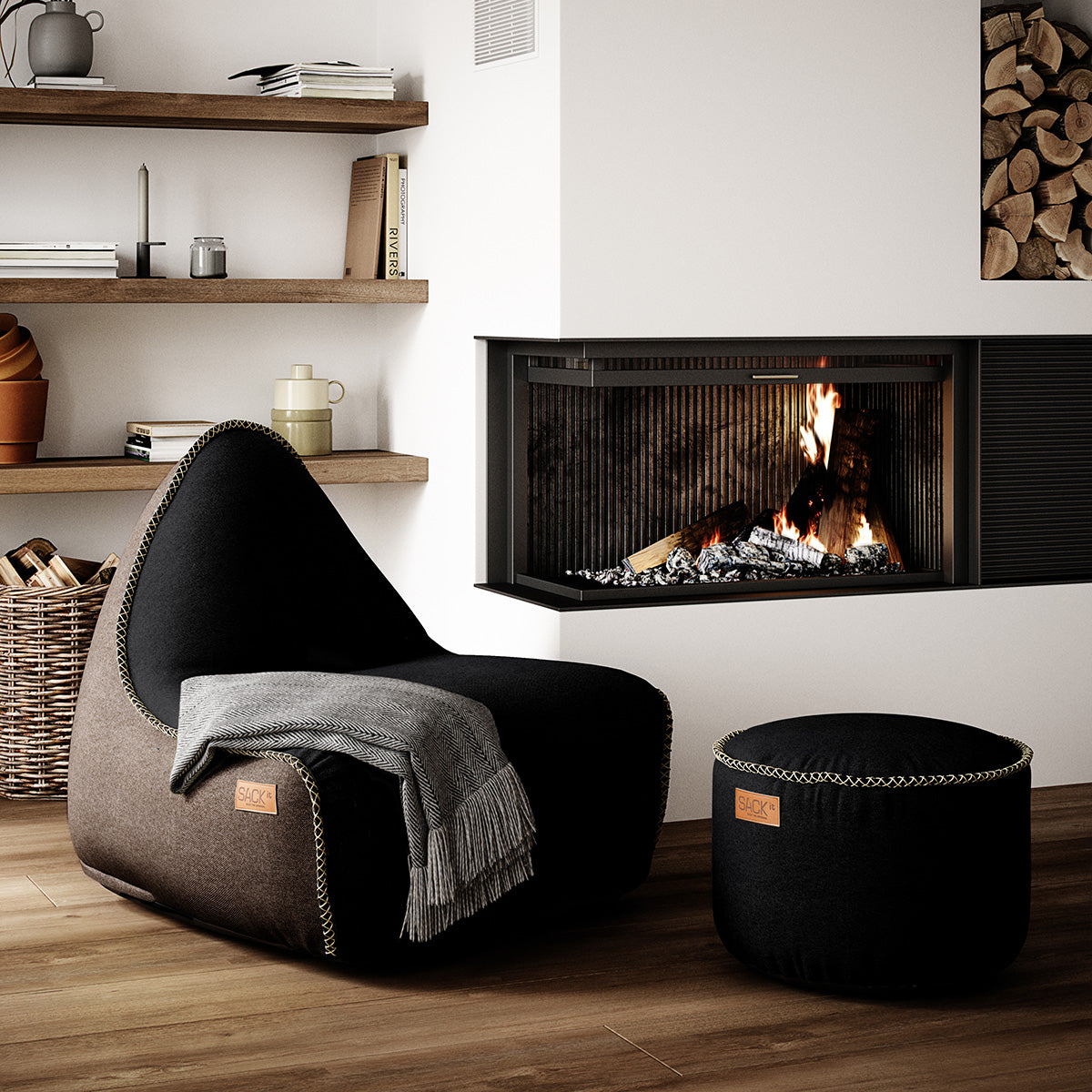 Canvas Lounge Chair - Black/Brown